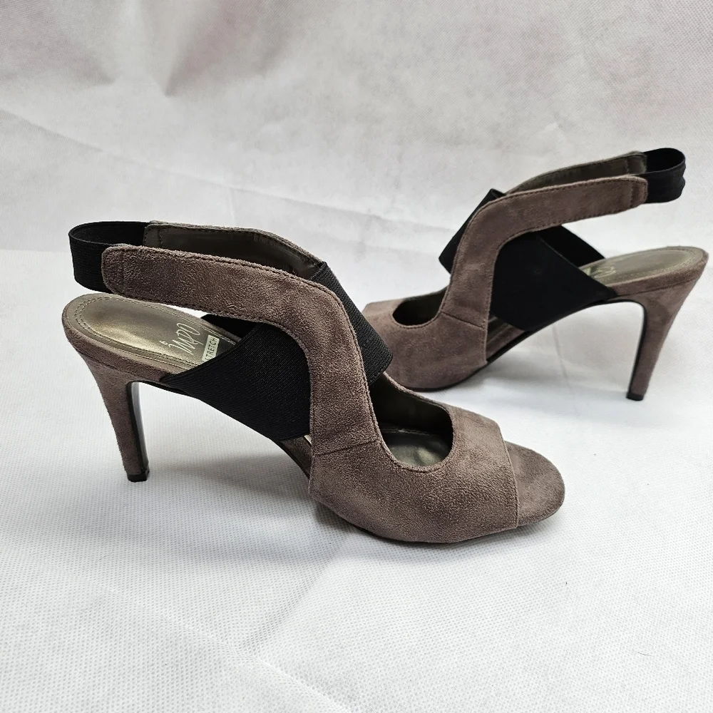 Impo Stretch Tanzie Grey Suede 3.5in Slingback Heels Size 8.5